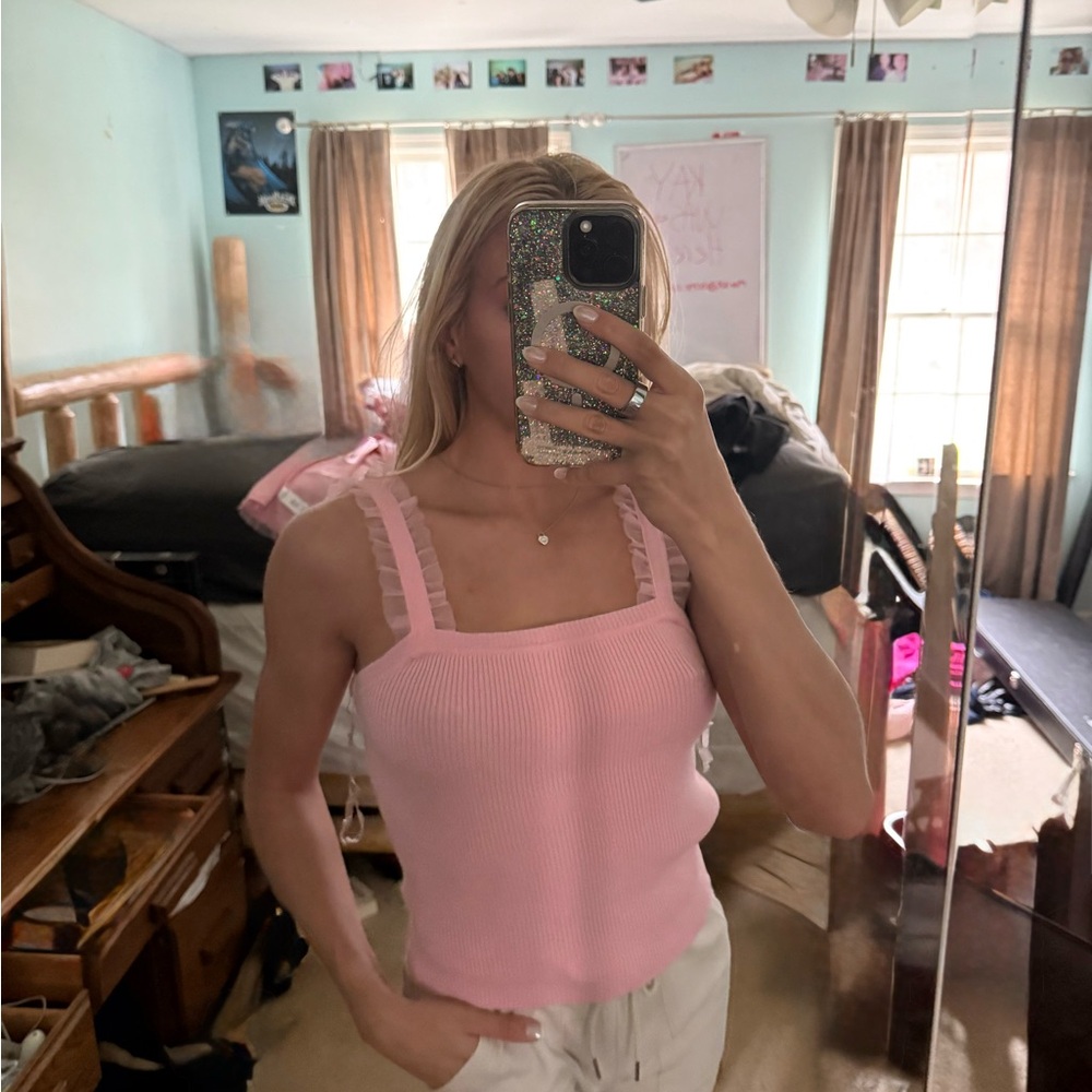 Francesca's Collections Pink Ribbed Tank & Cardigan Set - Picture 5 of 5